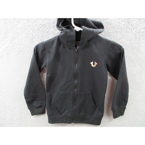 True Religion Hoodie Sweatshirt Kids Sz 5 Black World Tour Logo Full Zip Jacket - Picture 1 of 16